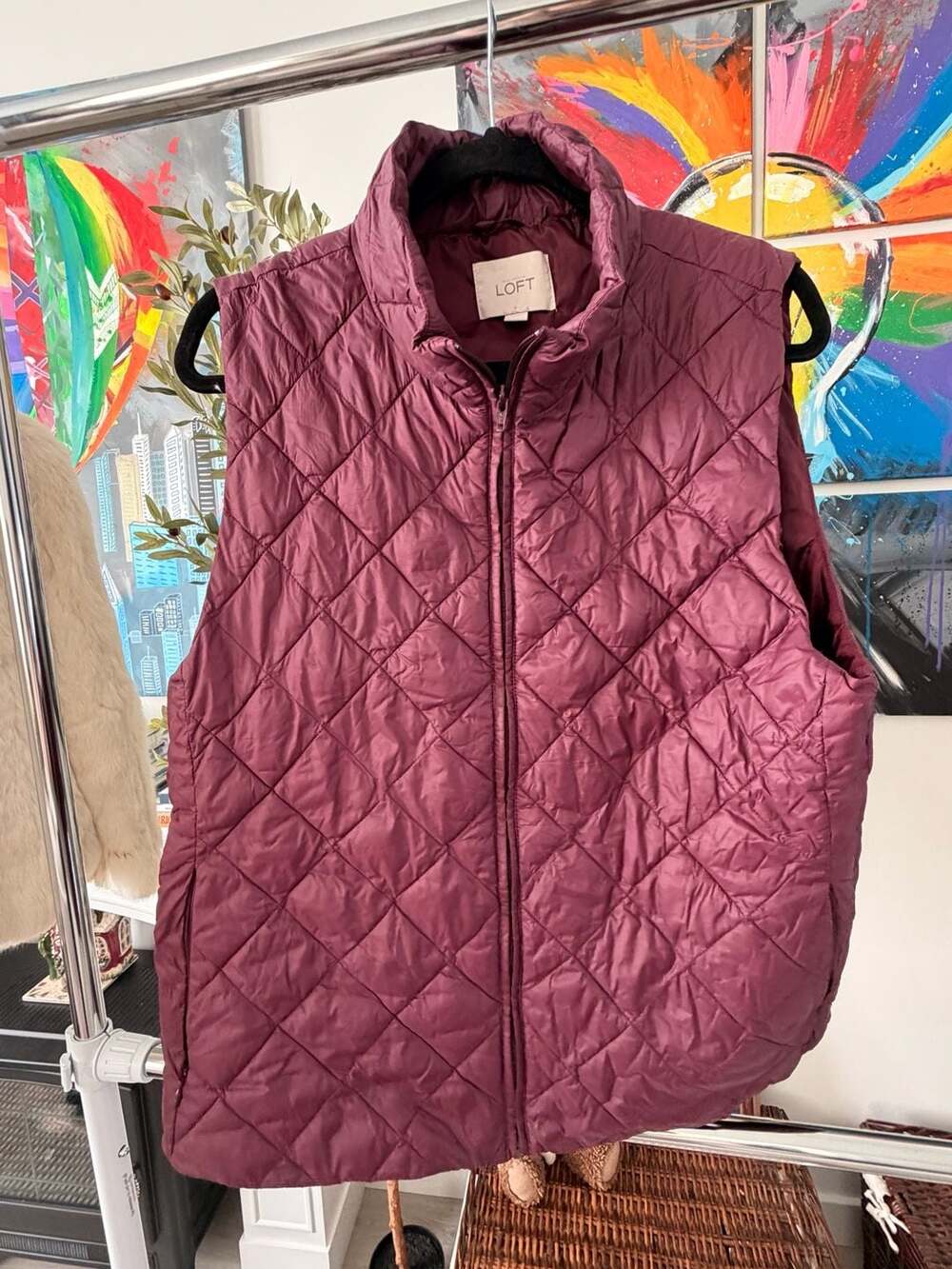 Burgundy Wine Quilted Puffer Vest Size XL Full Zip Lightweight Outdoor Fall Wear